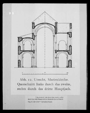 Utrecht, Marienkirche, Querschnitt links durch das zweite, rechts durch das dritte Hauptjoch