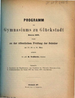 Programm des Königlichen Gymnasiums zu Glückstadt : Ostern ..., 1876/77