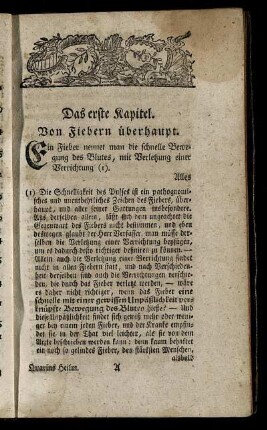 Das erste Kapitel. Von Fiebern überhaupt.