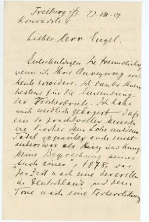 Korrespondenz von Fritz Mauthner an Fritz Engel
