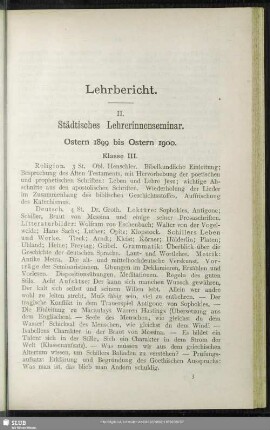 Lehrbericht. II. Städtisches Lehrerinnenseminar