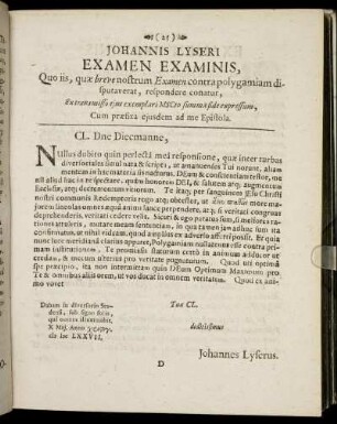 Johannis Lyseri Examen Examinis ...