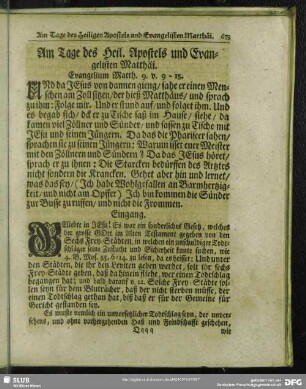 Am Tage des Heil. Apostels und Evangelisten Matthäi
