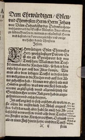 Dem Ehrwürdigen/ Edlen/ und Ehrnvesten Herrn/ Herrn Johan von Velen [...]