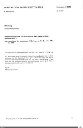 Mitteilung der Landesregierung zur Verbesserung der Agrarstruktur