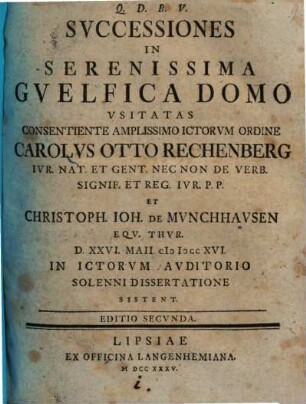 Successiones in Serenissima Guelfica Domo usitatas