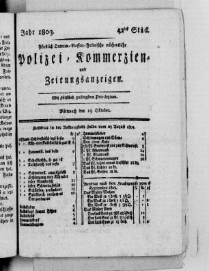 42tes Stück, Ausgabe vom 19. Oktober 1803