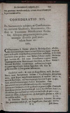 Consideratio XVI. De Sacramentis religuis, ut Confirmatione, extrema Unctione Matrimonio, Ordine ac Vocatione Ministrorum Ecclesiæ [...]