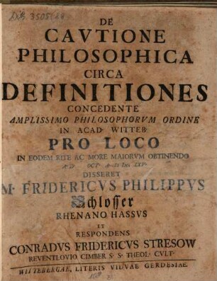 De cautione philosophica circa definitiones