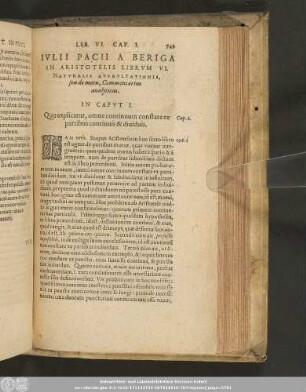 Iulii Pacii A Beriga In Aristotelis Librum VI. Naturalis Auscultationis, seu de motu, Commentarius analyticus.
