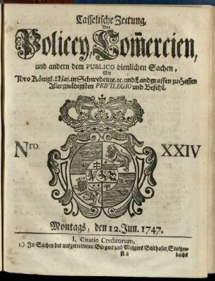 Nro. XXIV, Montags, den 12. Jun. 1747