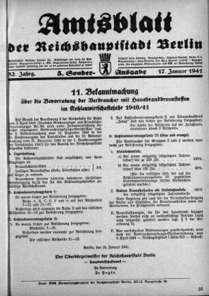 5. Sonderausgabe, 17. Januar 1941