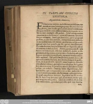 In Tabulam Cebetis Epistola. Argumentum continens.