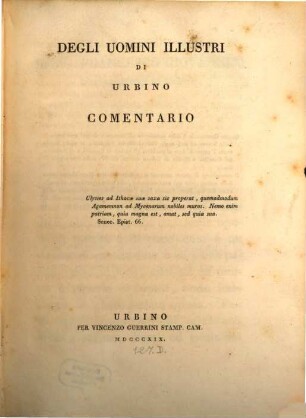 Degli uomini illustri di Urbino comentario : commentario