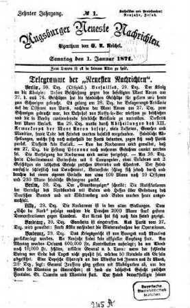 Augsburger neueste Nachrichten : Schwäbischer Kurier. 1871,1/3 = Jg. 10