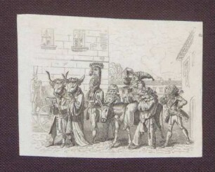 Kostümierte Menschen ziehen durch die Stadt