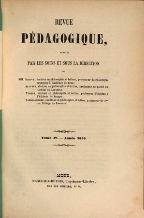 Revue pédagogique. 1856 = T. 4