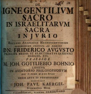 De igne gentilium sacro in Israelitarum sacra iniurio
