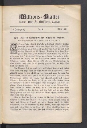18. Jahrgang. Nr. 8. Mai 1914