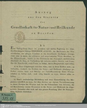 Auszug aus den Statuten der Gesellschaft für Natur- und Heilkunde zu Dresden