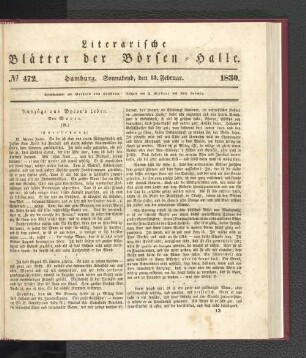 No 472. Hamburg. Sonnabend, den 13. Februar. 1830.
