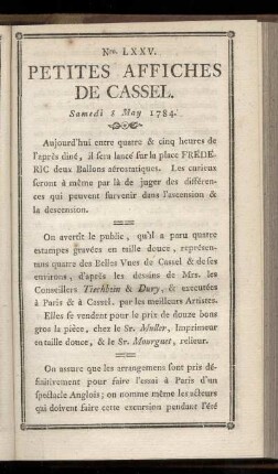No LXXV (Samedi 8 May 1784)