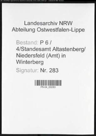 Sterberegister Standesamt Altastenberg