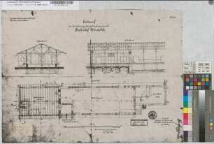 Entwurf zur Erweiterung des Güterschuppens auf Bahnhof Werdohl, Blatt 2: Grundriß, Schnitte, M. 1:100 Stnr.: 51