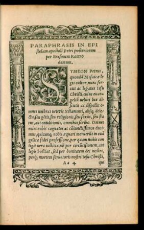 Paraphrasis In Epistolam apostoli Petri posteriorem per Erasmum Roterodamum.