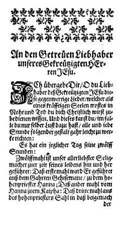 An den Getreuen Liebhaber unseres Gekreutzigten Herren Jesu.
