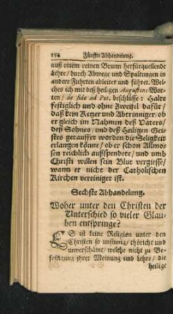 Sechste Abhandelung. Woher unter den Christen der Unterschied so vieler Glauben entspringe?