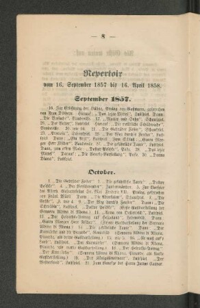 Repertoir vom 16. September 1857 bis 16. April 1858.