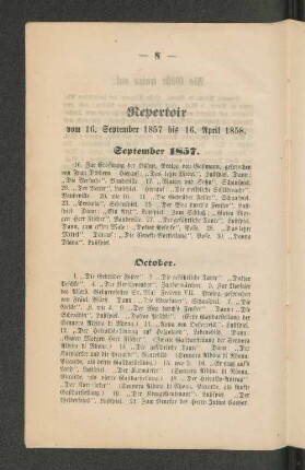 Repertoir vom 16. September 1857 bis 16. April 1858.