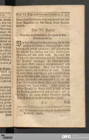 Das VI. Capitel Von der wesendlichen Freyheit in der Beredtsamkeit.