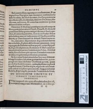 De discrimine ciborum et similibus traditionibus pontificiis