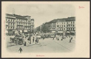 Ansichtskarte Straßenkreuzung mit Passanten und Straßenbahnen, Moritzplatz