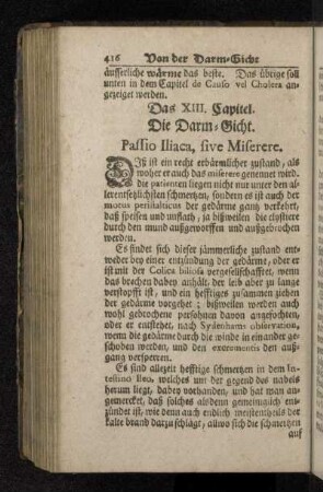 Das XIII. Capitel. Die Darm-Gicht. Passio Iliaca, five Miserere.