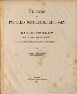 Zur Theorie der partiellen Differentialgleichungen : (Göttinger Diss.)