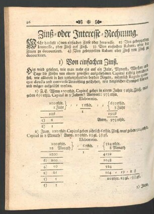 Zinß- oder Interesse-Rechnung.