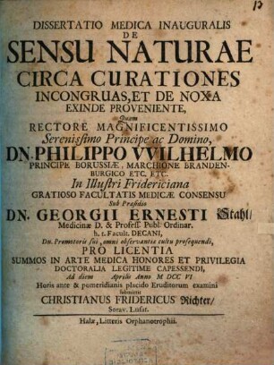 Dissertatio Medica Inauguralis De Sensu Naturae Circa Curationes Incongruas, Et De Noxa Exinde Proveniente