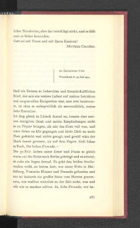 An Ernestine Voss Wandsbeck, den 12. Juli 1814