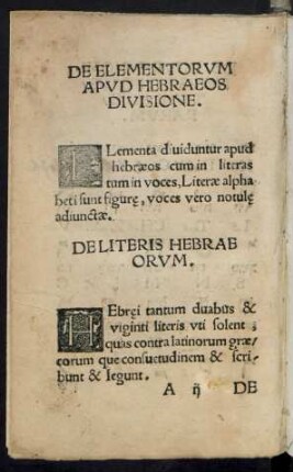 De Elementorum Apud Hebraeos Divisione.