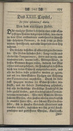 Das XXIII. Capitel, Von dem eintägigen Fieber