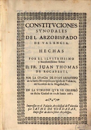 Constituciones synodales del Arzobispado de Valencia