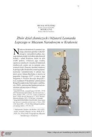 75: Zbiór dzieł złotniczych i biżuterii Leonarda Lepszego w Muzeum Narodowym w Krakowie