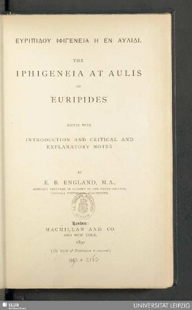 The Iphigeneia at Aulis of Euripides