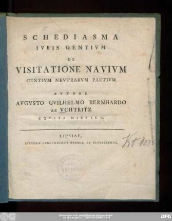 Schediasma Ivris Gentivm De Visitatione Navivm Gentivm Nevtrarvm Partivm