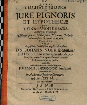 Disputatio Iuridica De Iure Pignoris Et Hypothecae