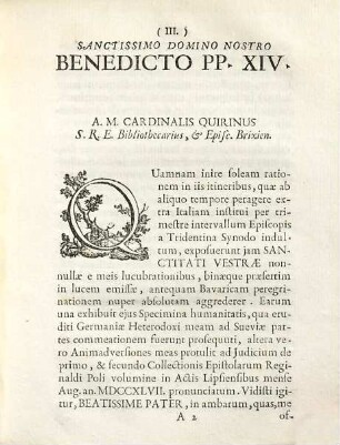 Ad Sanctissimum Dominum Nostrum Benedictum PP. XIV. Epistola