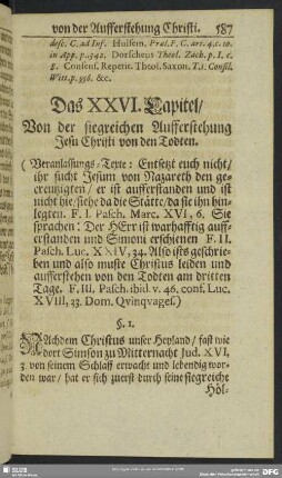 Das XXVI. Capitel. Von der siegreichen Aufferstehung Jesu Christi von den Todten